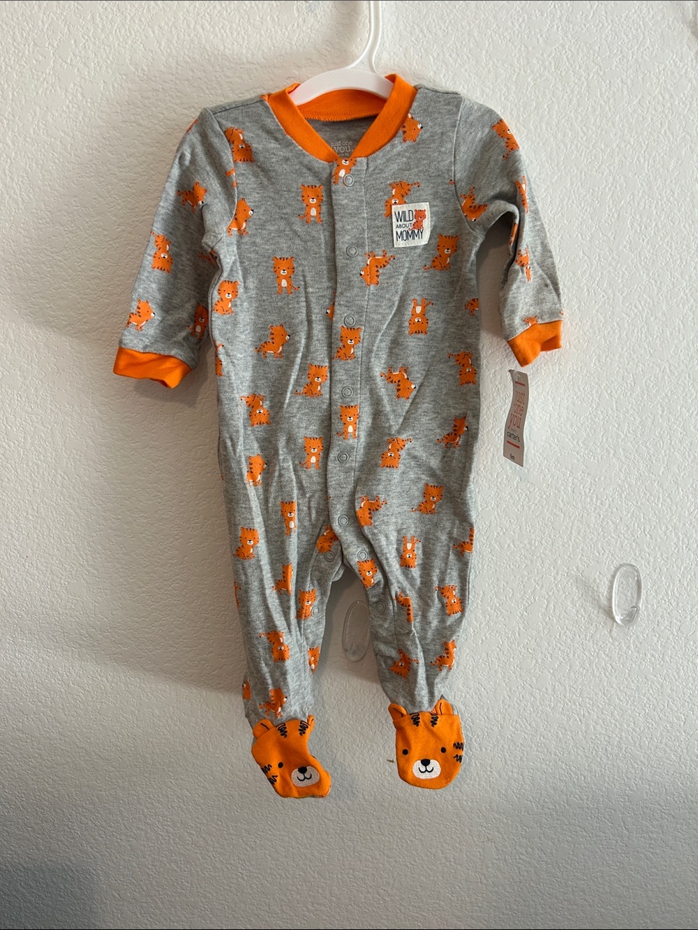 Carter’s NWT Wild About Mommy Gray & Orange Tiger Print Baby One-Piece